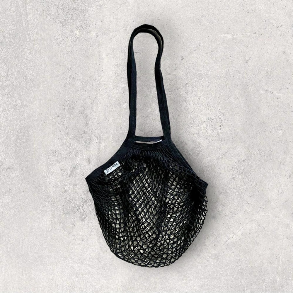 Turtle Bags Long Handled String Tote Bag Black NWT